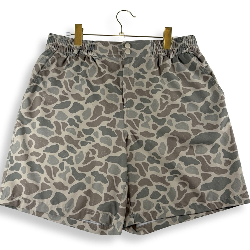 BURLEBO Duck Camo Performance Shorts Mens L Brown Tan Stretch Outdoor 7in